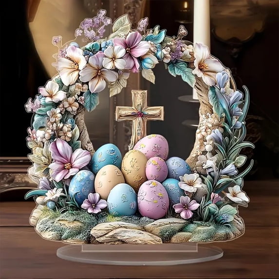 Kbndieu Easter Decorations for Home Spring Easter Table Centerpieces Easter Bunny Eggs Decoration 2D Acrylic Easter Table Decor for Indoor Party Spring Easter Tabletop Decoration Easter Gifts
