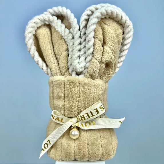 Kbndieu Easter Gifts Bathroom Hand Towels, Easter Bunny Kitchen Towels with Ribbon Decorative, Rabbit Dish Towel for Hand Drying Cleaning Cooking Gift, Easter Home Decorations, 9.8 x 19.6 Inch