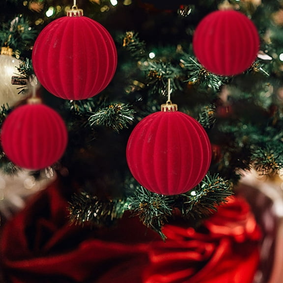 Kbndieu Extra Large Velvet Christmas Ornaments for Christmas Tree Decorations, Red Flocked Christmas Balls Shatterproof Christmas Tree Ornaments Decorations Set (4PCS, 4.72inch)