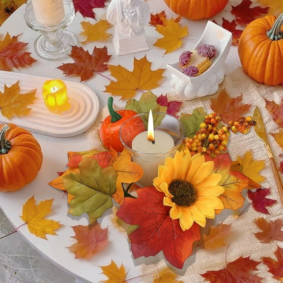 Kbndieu Fall Candle Rings, Thanksgiving Artificial Maple Leaf Candle Wreath with Berries for Autumn Wedding Parties Halloween Table Decoration Centerpiece