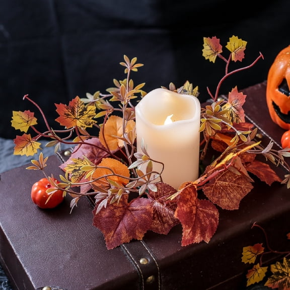 Kbndieu Fall Decor Candle Rings Maple Leaves Candle Rings Wreath Thanksgiving Candle Ring Holder for Halloween, Wedding, Door, Wall, Tabletop Decoration