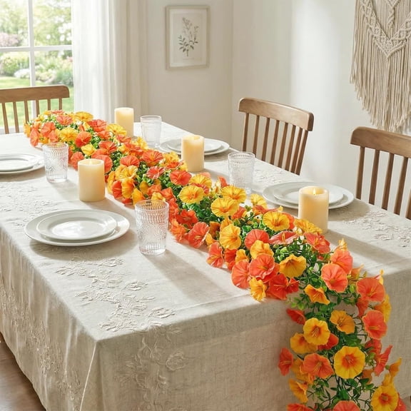 Kbndieu Fall Decor, Fall Floral Garland, Artificial Autumn Flower Garland Harvest Festival Thanksgiving Hanging Vine for Wedding Party Arch Flowers Mantel Table Centerpieces Decorations