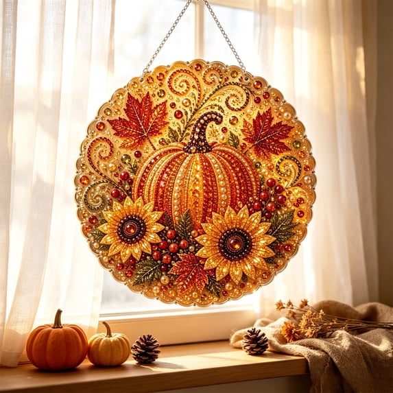 Kbndieu Fall Hanging Decorations for Home Diamond Art Painting Kits for Adults Beginner, Thanksgiving Autumn Harvest Special Shaped Pearl Painting Kits Gifts for Home Door Wall Decor