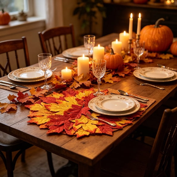 Kbndieu Fall Placemats Autumn Harvest Maple Leaf Placemats Thanksgiving Table Place Mats Decorations for Home Kitchen Dining Table Holiday Party Decor