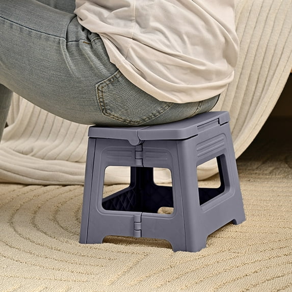 Kbndieu Folding Lightweight Step Stool, Space Saving Foldable Stool for Kitchen & Bathroom, Collapsible, Portable Travel Camping Stool, Dark Gray