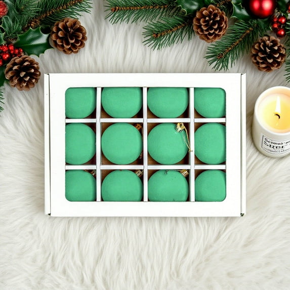 Kbndieu Green Christmas Tree Ornaments Velvet Balls 12pcs 2.36" Flocked Christmas Tree Decorations Set Shatterproof Hanging Baubles Ornaments for Xmas Tree Wreath Garland Decor