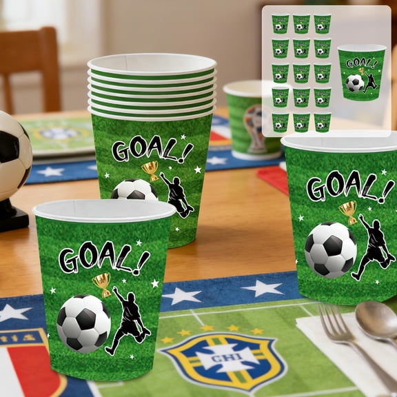 Kbndieu Green Stadium Soccer Theme Party Tableware Disposable 7-inchs 9-inchs Paper Plates Paper Cup Tissue Set of Football Party-Themed Paper Plates