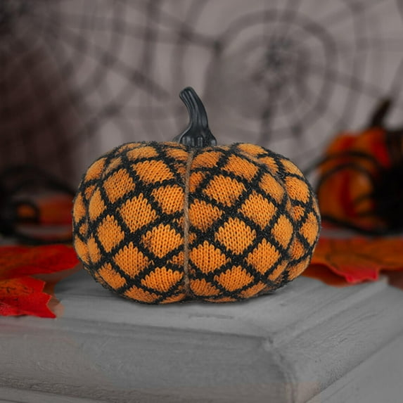 Kbndieu Halloween Decorations Artificial Knitted Pumpkin Decor, Simulation Realistic Pumpkin Decor Yellow Wool Pumpkin Props for Halloween Thanksgiving Party Decorations