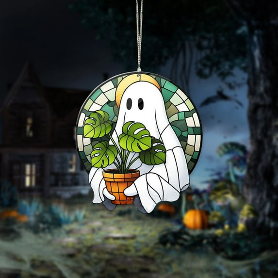 Kbndieu Halloween Ornaments, Ghost Plant Window Hanging Ornaments Decor, Halloween Decorations Indoor Outdoor, Halloween Gifts for Friends and Family
