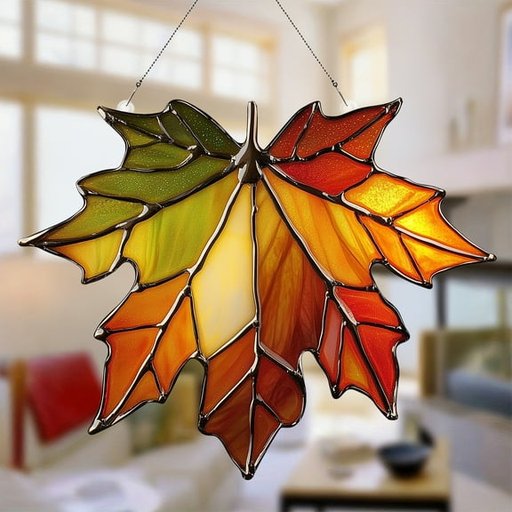 Kbndieu Halloween Ornaments for Halloween Tree Decorations, Fall Maple Leaf Stained Glass Window Hanging Sun Catcher Decor, Halloween Gifts Fall Decorations for Home Friends and Family on Clearance