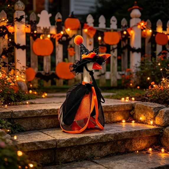 Kbndieu Halloween Porch Goose Outfit Witch Lawn Goose Clothes Ghost Cape Witch Hat Set Fall Halloween Goose Costume for Outdoor Patio Yard Lawn Decoration
