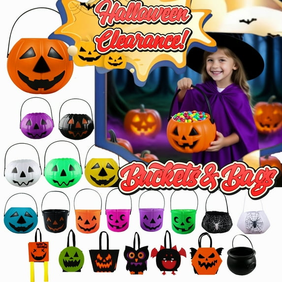 Kbndieu Halloween Pumpkin Trick or Treat Bucket, Plastic Halloween Pumpkin Pail for Kids Girl Boy, Halloween Party Favor Supplies, Halloween Candy Goodie Bucket