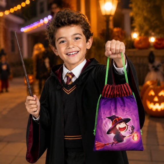 Kbndieu Halloween Tote Treat Bags for Trick or Treating, Halloween Goodie Candy Bags Reusable Cloth Bucket Gift Bag Handbag for Kids Costume Party Favor Supplies