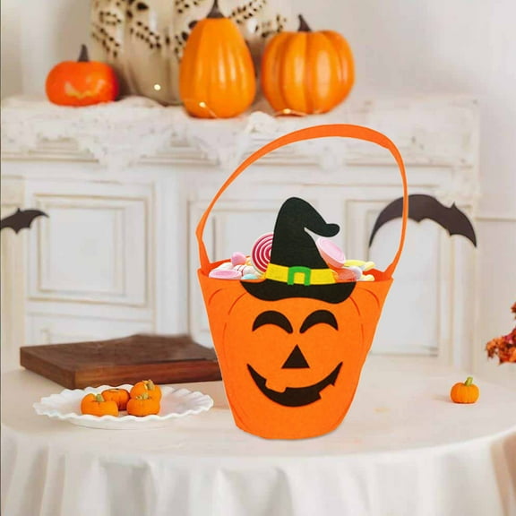 Kbndieu Halloween Treat Bags, Halloween Pumpkin Tote Bucket for Trick or Treating, Halloween Candy Basket for Kids Girl Boy, Halloween Party Favor Supplies, Kids Gifts Goodie Bags