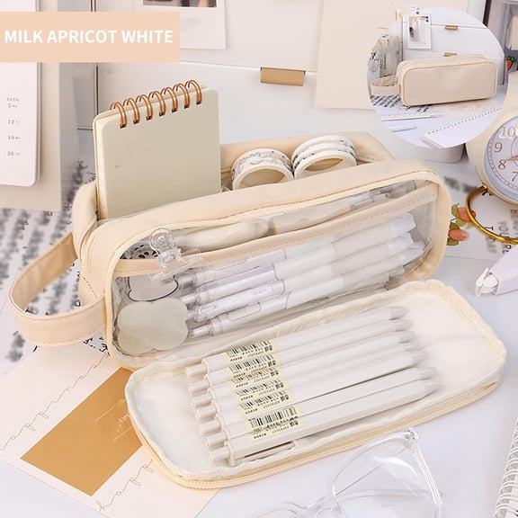 Kbndieu High Capacity Pencil Case Pouch, Multi- Slot Pencil Pouch, Lightweight & Spacious Pencil Bag Box Organizer, Portable Stationery Pen Bag, White