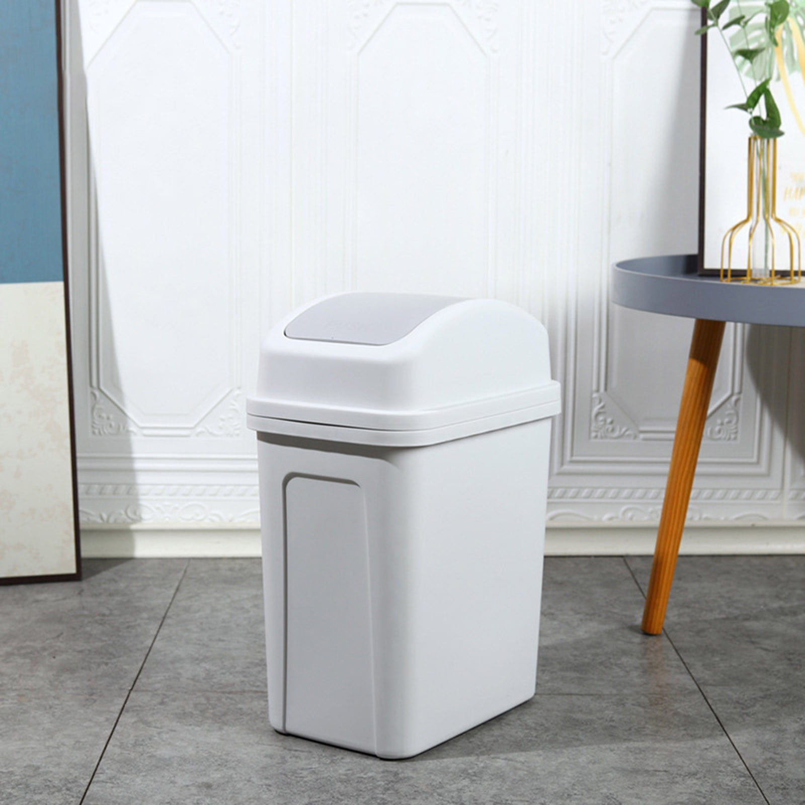 Kbndieu Small Trash Can, Gray Plastic, 7L Capacity, Covered Waste ...