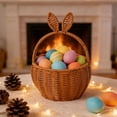 thumbnail image 1 of Kbndieu Imitation Rattan Easter Basket with Handles, Bunny Easter Baskets with Cute Rabbit Ears, Easter Egg Hunt Bucket for Picnic Wedding Easter Decorations Gifts, 1 of 6