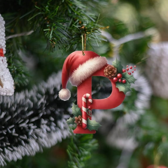 Kbndieu Initial Ornaments for Christmas Tree, Christmas Letter Ornaments Christmas Tree Decorations Christmas Hanging Decor Gifts for Women Men Friends Family Party Indoor P