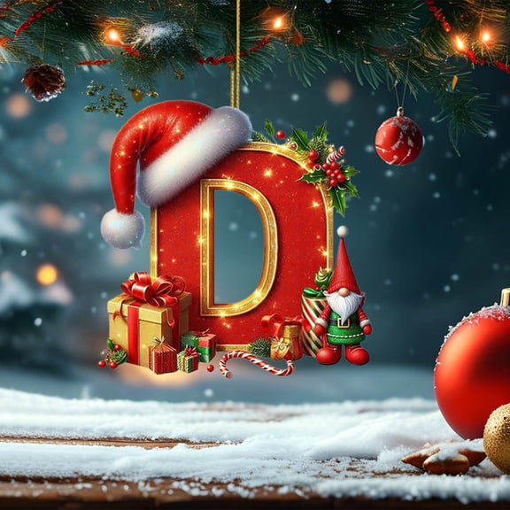 Kbndieu Initial Ornaments Christmas Tree Decorations, Christmas Letter Ornaments for Christmas Tree, Christmas Hanging Decor D