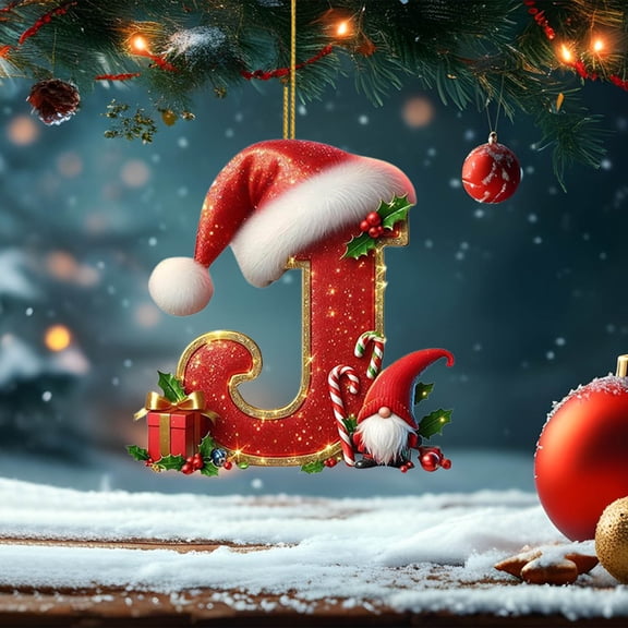 Kbndieu Initial Ornaments Christmas Tree Decorations, Christmas Letter Ornaments for Christmas Tree, Christmas Hanging Decor J