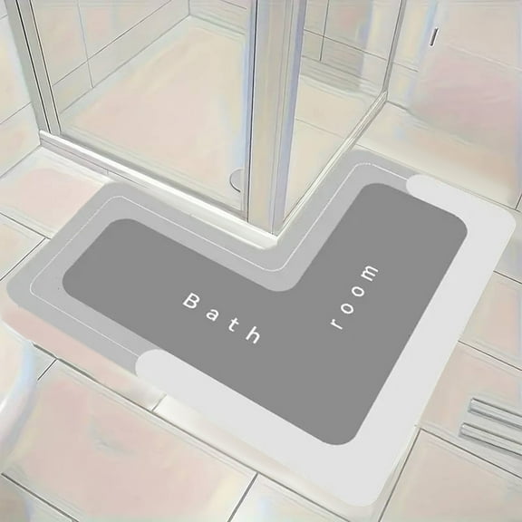Kbndieu L Corner Bathroom Rugs, Super Absorbent Rubber Bath Mat for Bathroom Non Slip, Quick Dry, Machine Washable Bath Rugs for Floor and Shower, Bathroom Decor Accessories, Gray