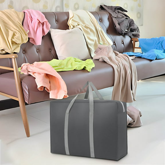 Kbndieu Large Capacity Storage Travel Bag, Non-woven Heavy Duty Moving Bags with Strong Handles & Zippers, College Dorm Room Essentials, Gray