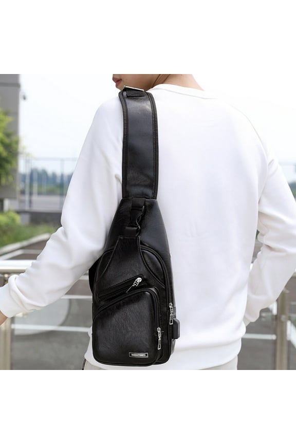 Leather Sling Bag Crossbody Bag Men, Casual Waterproof Small Backpack, Chest Daypack Satchel for Hiking Travel Outdoor Camping on Clearance