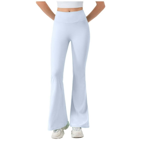 Kbndieu Light Blue Yoga Pants Women Wide Leg Solid Color High Waist Workout Flare Leggings Work Dress Pants for Women Tummy Control