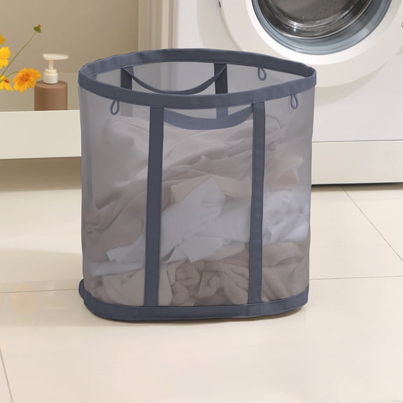 Kbndieu Mesh Laundry Hamper, Collapsible Laundry Basket Organizer for Clothes Toys Towels, Breathable, Sturdy, Foldable, and Space-Saving Design for Clothes and Storage (Gray)