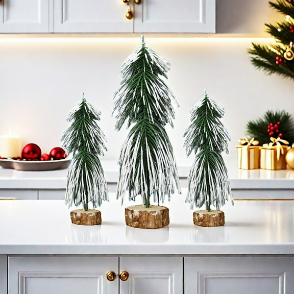 Kbndieu Mini Bottle Brush Christmas Trees with Wood Base, Artificial Tabletop Christmas Tree for Craft, Winter Snow Ornaments for Christmas Home Table Top Party, Christmas Decorations Clearance