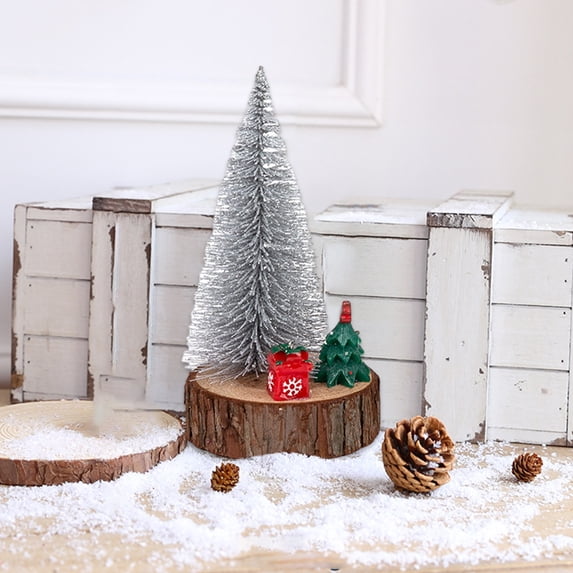 Kbndieu Mini Bottle Brush Christmas Trees with Wood Base, Artificial Tabletop Small Christmas Tree for Craft, Winter Snow Ornaments for Christmas Home Table Top Party, Christmas Decorations Clearance