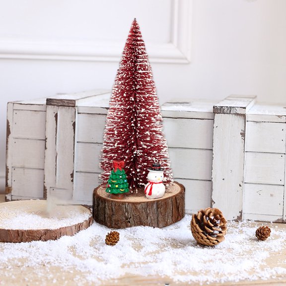 Kbndieu Mini Bottle Brush Christmas Trees with Wood Base, Artificial Tabletop Small Christmas Tree for Craft, Winter Snow Ornaments for Christmas Home Table Top Party, Christmas Decorations Clearance