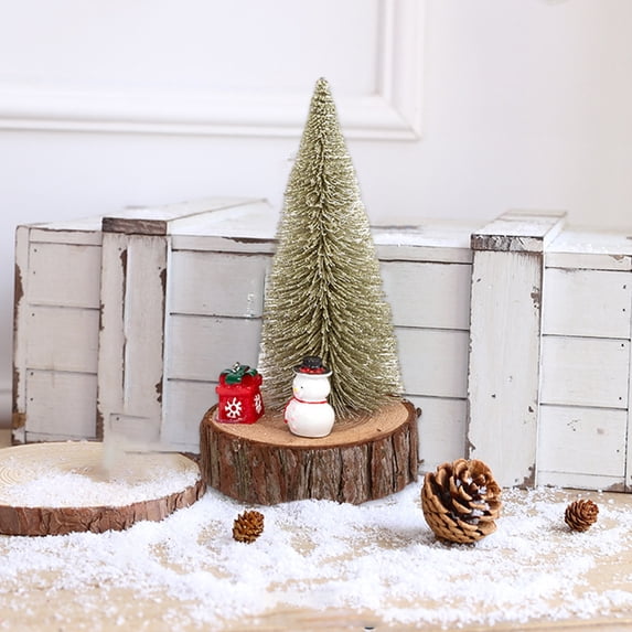 Kbndieu Mini Bottle Brush Christmas Trees with Wood Base, Artificial Tabletop Small Christmas Tree for Craft, Winter Snow Ornaments for Christmas Home Table Top Party, Christmas Decorations Clearance