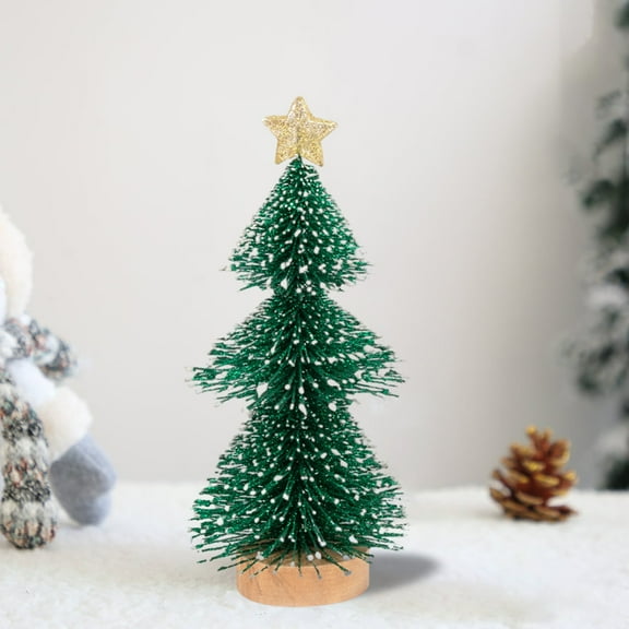 Kbndieu Mini Bottle Brush Christmas Trees with Wood Base, Artificial Tabletop Small Christmas Tree for Craft, Winter Snow Ornaments for Christmas Home Table Top Party, Christmas Decorations Clearance