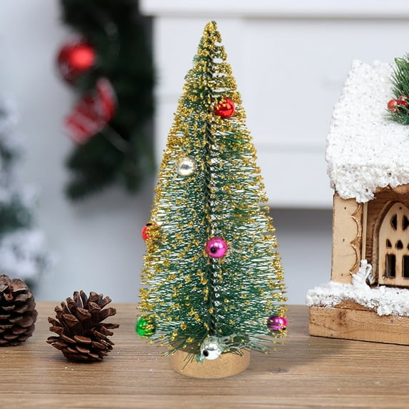 Kbndieu Mini Bottle Brush Christmas Trees with Wood Base, Artificial Tabletop Small Christmas Tree for Crafts, Winter Snow Ornaments for Christmas Home Table Top Party