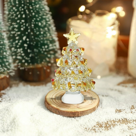 Kbndieu Mini Christmas Tree Glass Winter Figurine Ornament 2.4in Small Glass Tree Miniature Decoration Craft for Xmas Tabletop Centerpiece Christmas Gifts (Yellow) Christmas Decorations Clearance