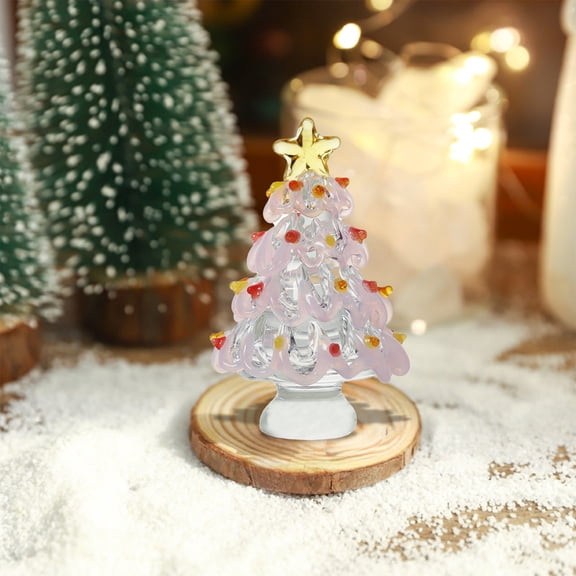 Kbndieu Mini Christmas Tree Glass Winter Figurine Ornament 2.4in Small Glass Tree Miniature Decoration Craft for Xmas Tabletop Centerpiece Christmas Gifts (Pink) Christmas Decorations Clearance