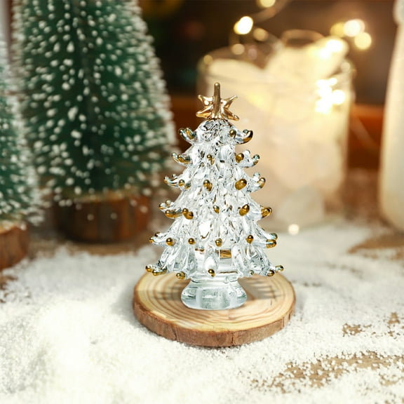 Kbndieu Mini Christmas Tree Glass Winter Figurine Ornament 2.5in Small Glass Tree Miniature Decoration Craft for Xmas Tabletop Centerpiece Christmas Gifts (White) Christmas Decorations Clearance