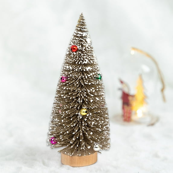 Kbndieu Miniature Sisal Frosted Christmas Tree, Mini Bottle Brush Trees, Plastic Tabletop Christmas Tree Ornaments, Miniature Pine Tree for Christmas Decorations Home Table Top Party (Brown)