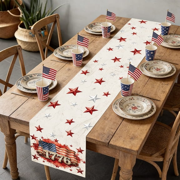 Kbndieu Patriotic 4th of July Table Runner American Flag Stars and Stripes Memorial Day Kitchen Dining Table Decoration for Holiday Home Farmhose Decor Indoor Outdoor Party Favors Supplies 13x72 Inch