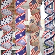 Kbndieu Patriotic Ribbon Wired, 4th of July Stars and Stripes Ribbons Red White Blue Ribbon for Wrapping Crafts Memorial Day Independence Day Veterans Day Decor on Clearance