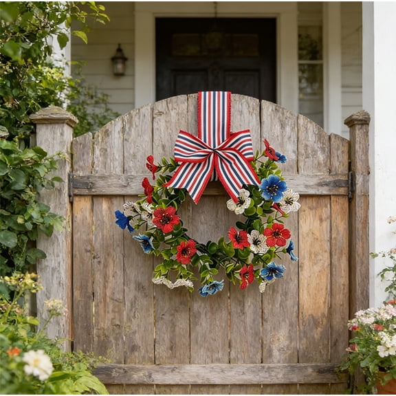 Kbndieu Patriotic Wreath Decorations, 4th of July Wreaths for Front Door, Red White Blue Spring Summer Door Wreath for Independence Day, Memorial Day for Indoor Outdoor Decor
