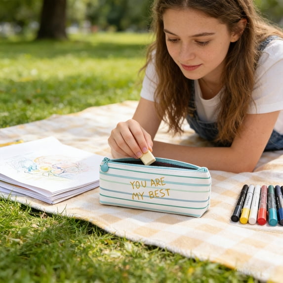 Kbndieu Pencil Case, Big Capacity Zipper Pencil Pouch, Pencil Bag Box Pen Case for Classroom Office Stationery Organizer