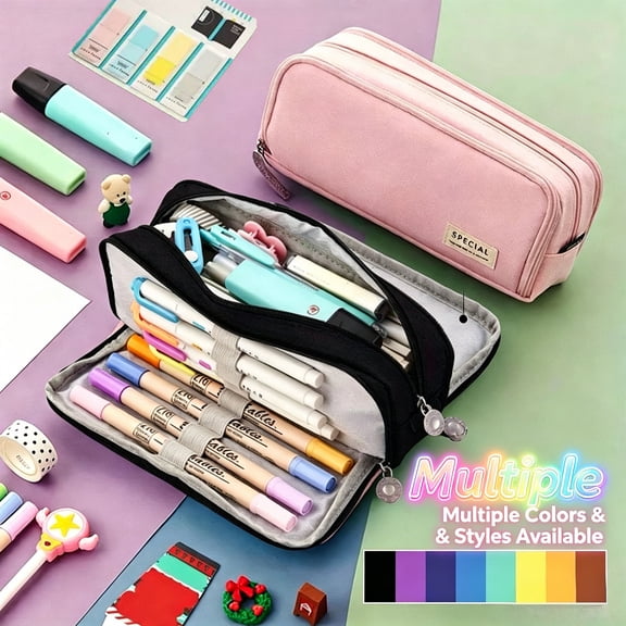 Kbndieu Pencil Case, Big Pencil Bag Pouch Pen Case, Large Capacity Pencil Case Organizer, Black Pencil Pouch Stationery Storage Makeup Bag Office Supplies on Clearance