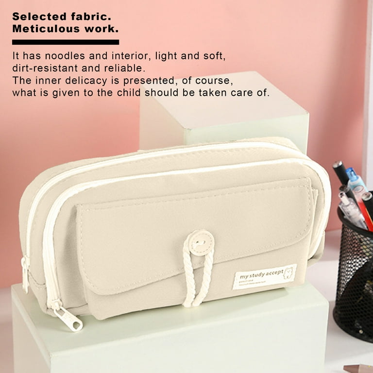 Kbndieu Pencil Pouch, Beige Pencil Bag Pen Case with Zipper, Large