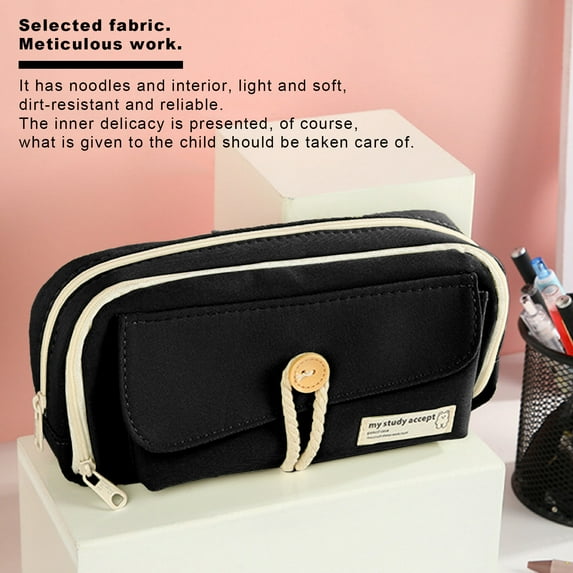 Kbndieu Pencil Pouch, Black Pencil Bag Pen Case with Zipper, Large Capacity Pencil Case Organizer, Stationery Storage Makeup Bag Office Supplies on Clearance
