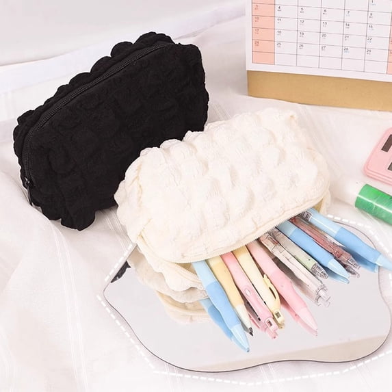 Kbndieu Pencil Pouch, Large Capacity Zipper Double Layer Pencil Bag, White, Office Supplies on Clearance