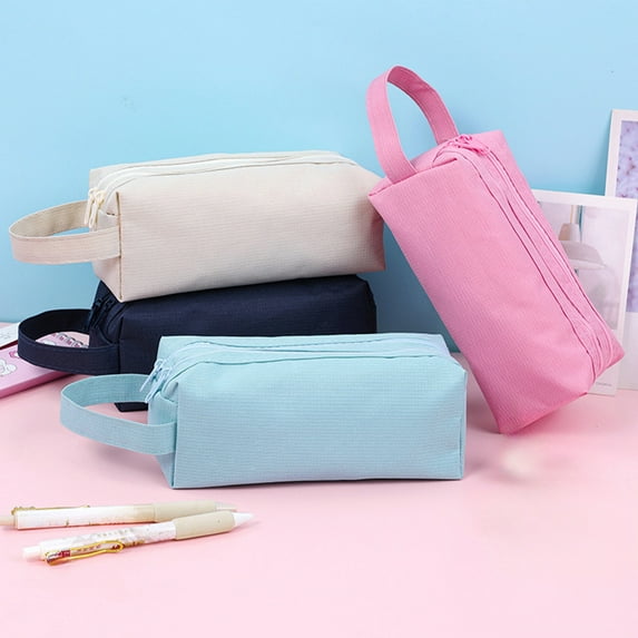 Kbndieu Pencil Pouch, Large Capacity Zipper Double Layer Pencil Bag, White