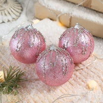 Kbndieu Pink Christmas Balls Ornaments for Xmas Tree, 3Pcs Shatterproof Christmas Tree Ornaments 3.15" Plastic Xmas Hanging Balls Decorations for Wreath Garland Holiday Indoor Party