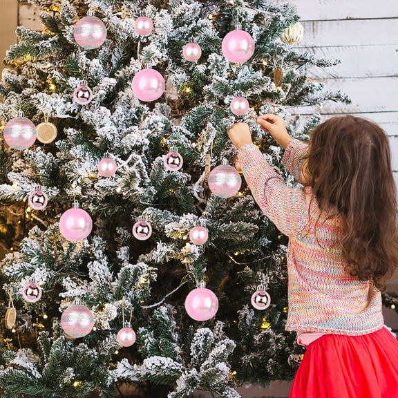 Kbndieu Pink Christmas Balls Ornaments for Xmas Tree, 40Pcs Shatterproof Christmas Tree Decorations Plastic Xmas Hanging Balls for Wreath Garland Holiday Indoor Party